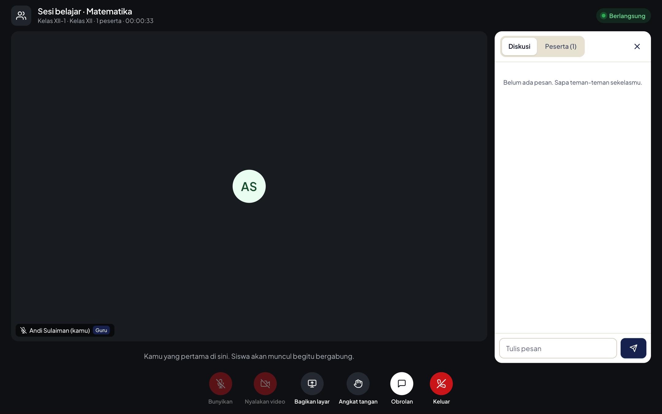 Sesi belajar: grid video peserta dengan kontrol panggilan